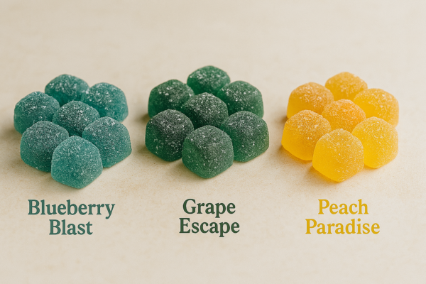 Blueberry Blast, Grape Escape and Peach Paradise 5mg Delta 9 Hemp
